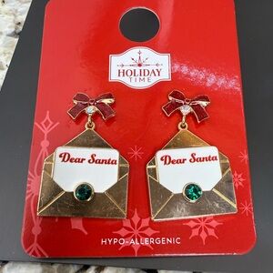 NWT Holiday Time 'Dear Santa' Earrings - Red, Gold, and Green